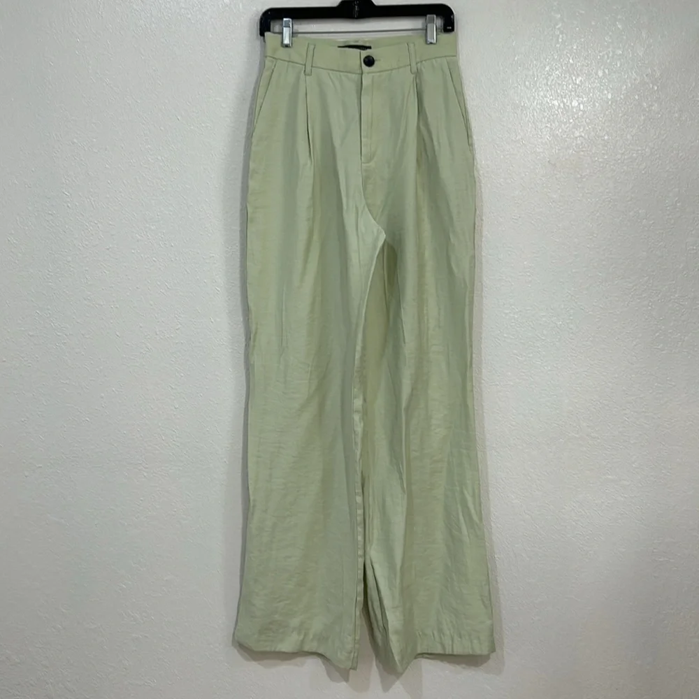 ZARA WOMENS TROUSERS PANTS HIGH RISE CELERY WIDE LEG Sz SMALL - Picture 2 of 10